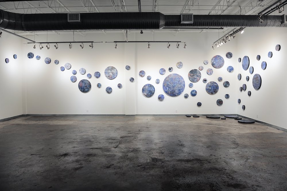 Somewhere Between the Deep Blue Sea and the Edge of the Universe 2018, steel, wood, paint Large 26 ¾” Medium 13” Small 8”