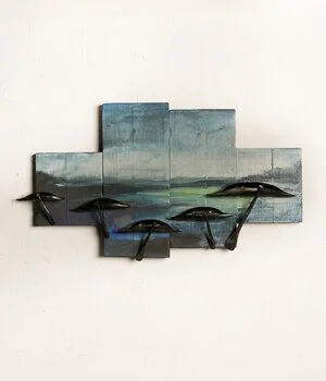 Autumn Equinox acrylic paint, metal, recycled wood