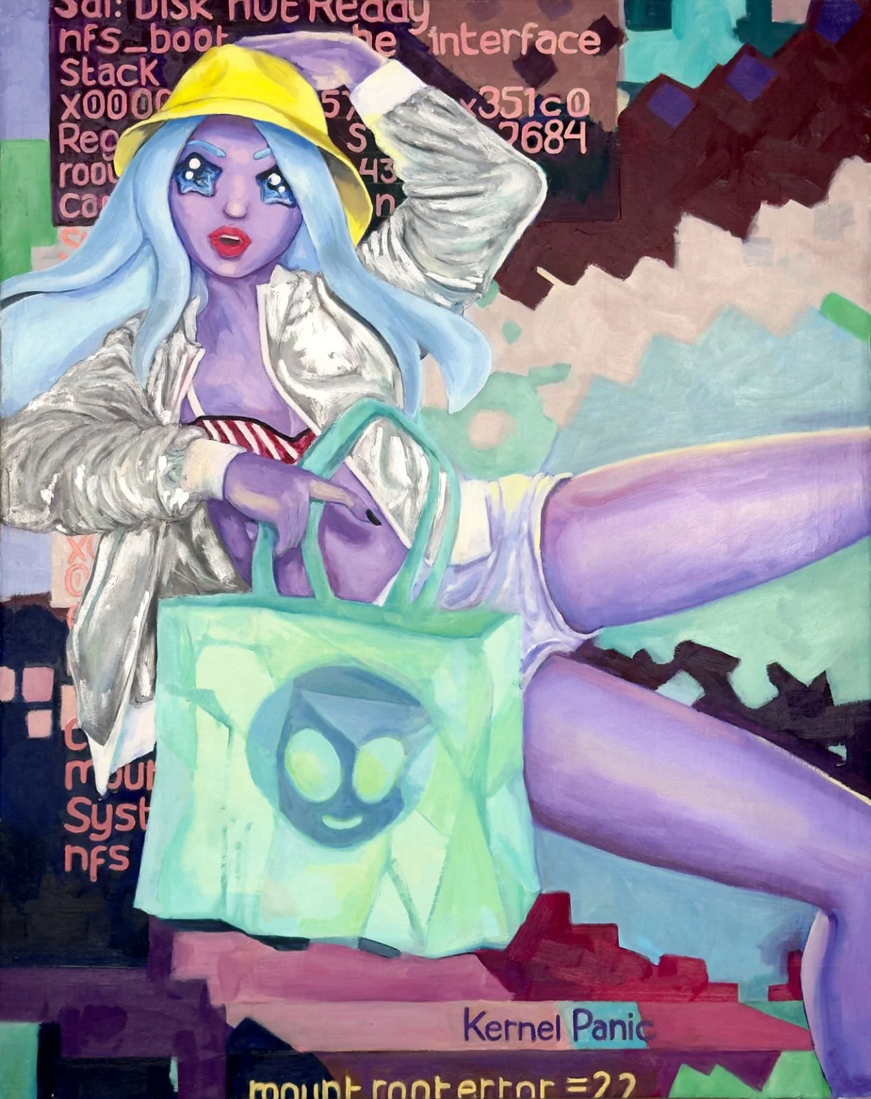 Ikea Moon in the Floating World (Kernel Panic), 2025. Oil on Canvas, 24" x 30".