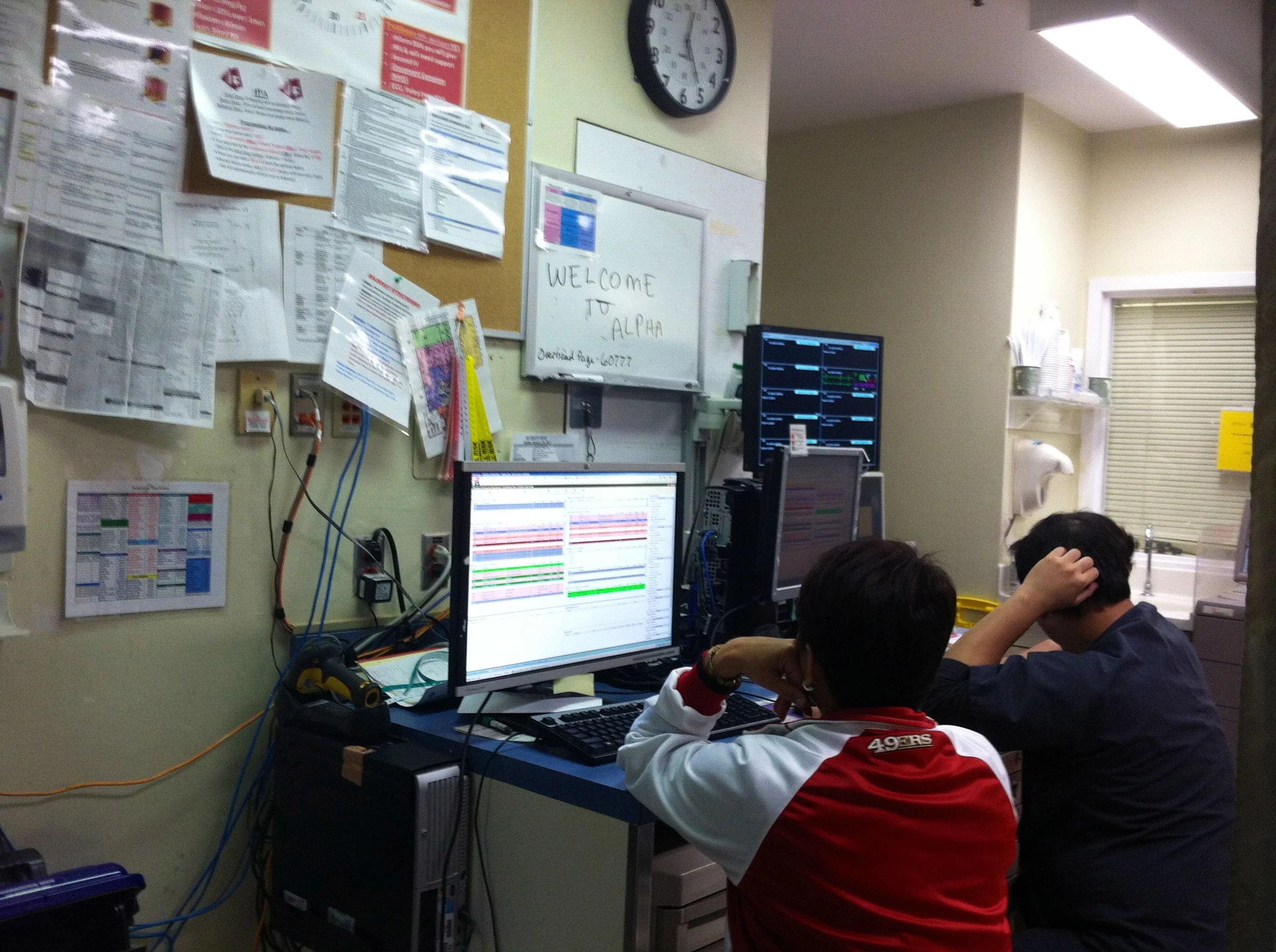 critical information on emergency response displayed on poster boards in an Emergency Room in Stanford