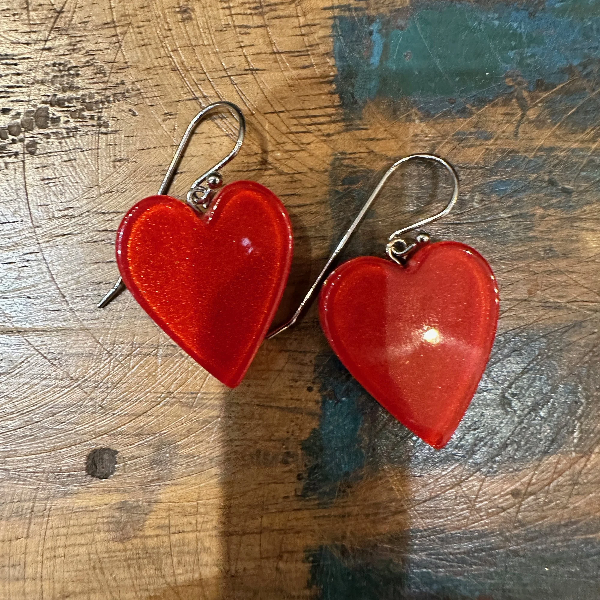 Red Resin Heart Earrings