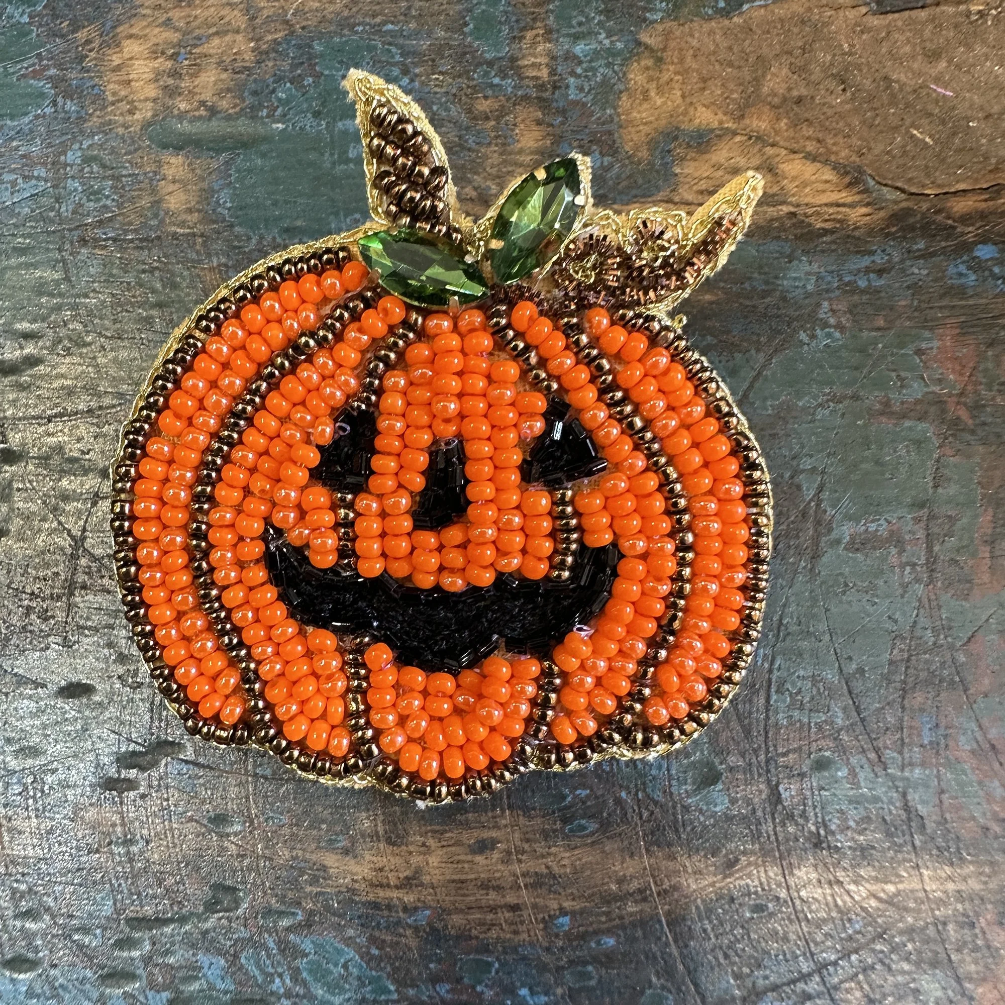 Beaded Jack O'Lantern Brooch