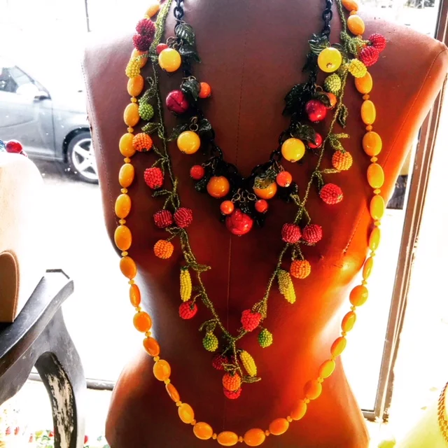 Mixed Fruits! My mixed Fruits, then a long beaded mixed fruit, layered with butterscotch jade.