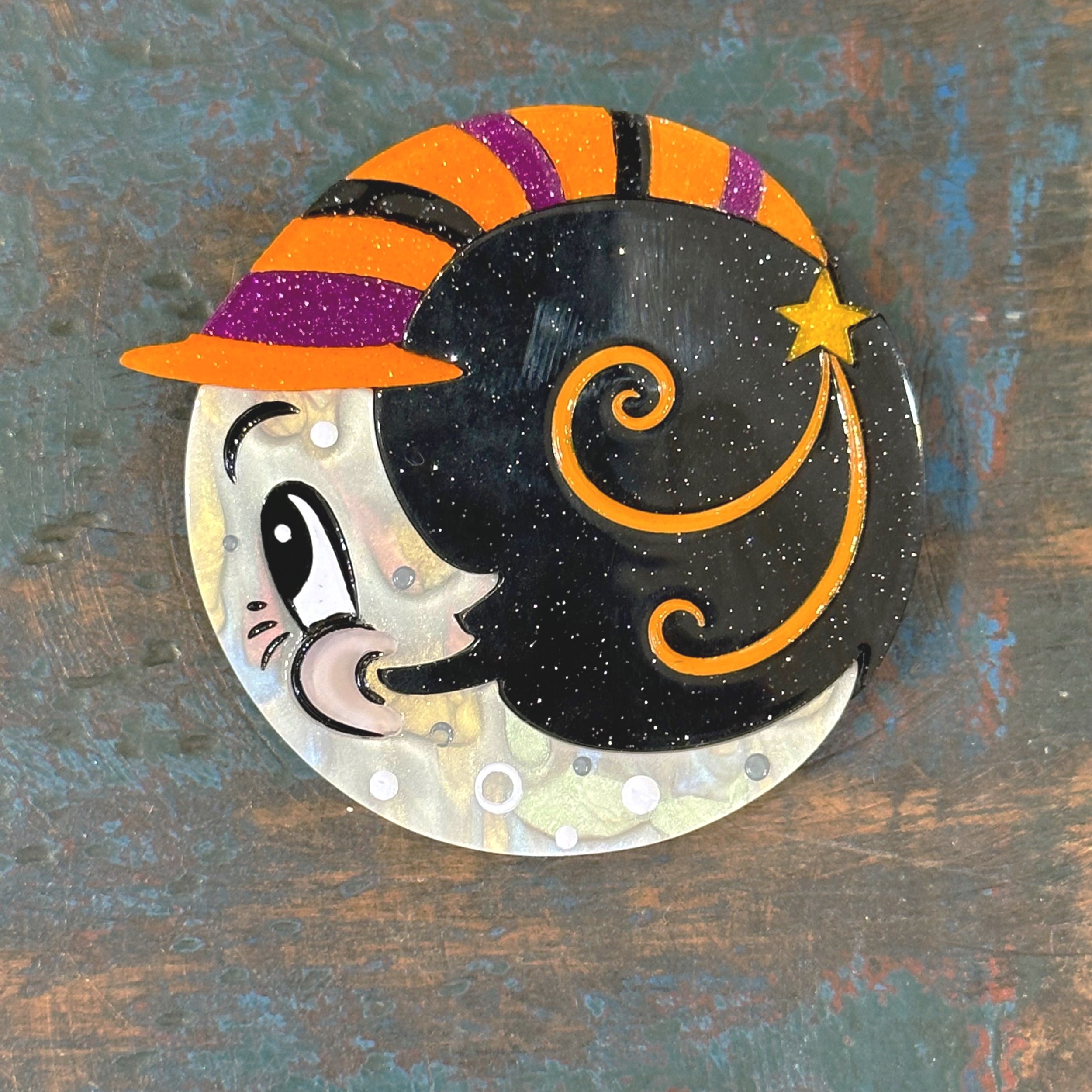 Happy Halloween Moon Brooch