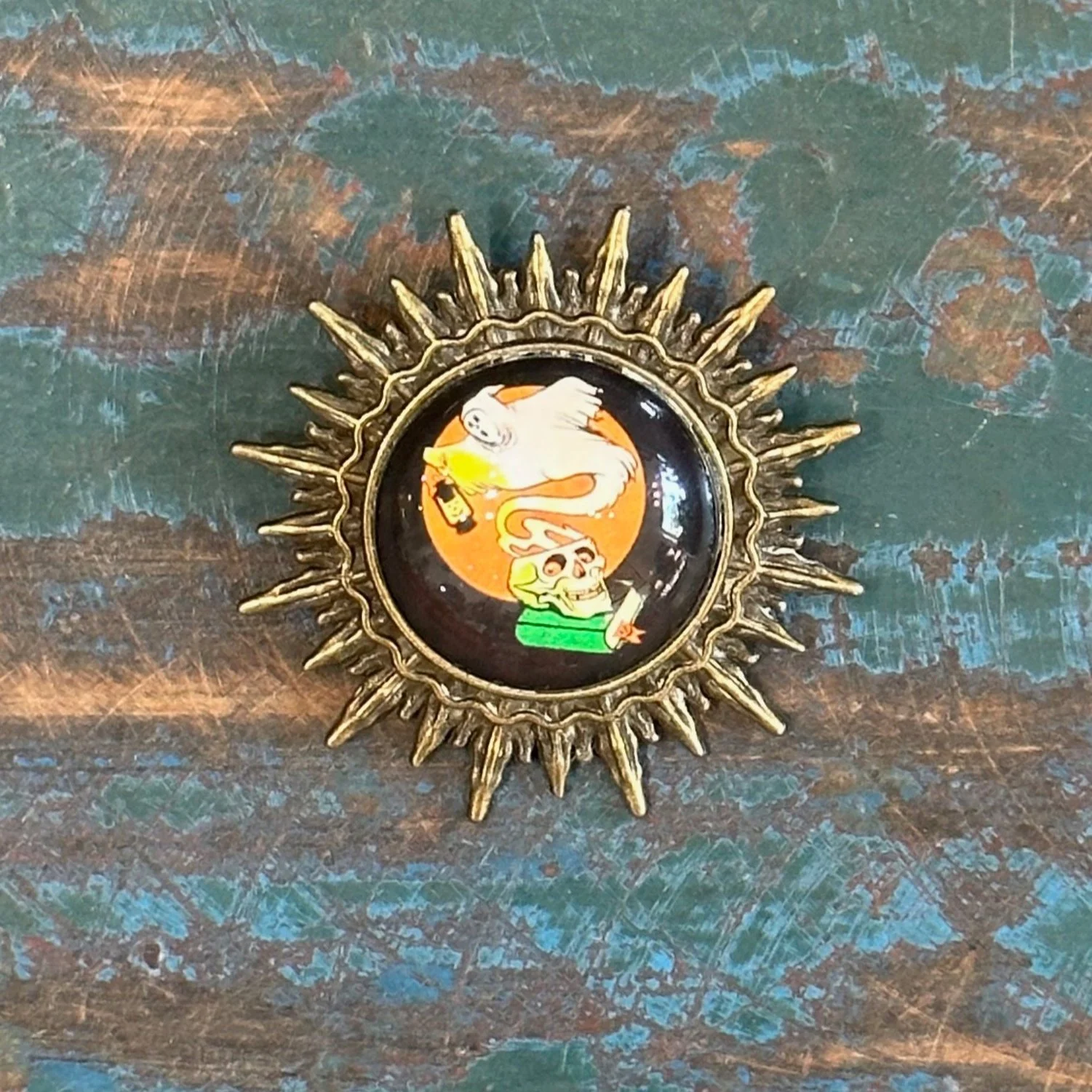 Skull and Ghost Brass pin