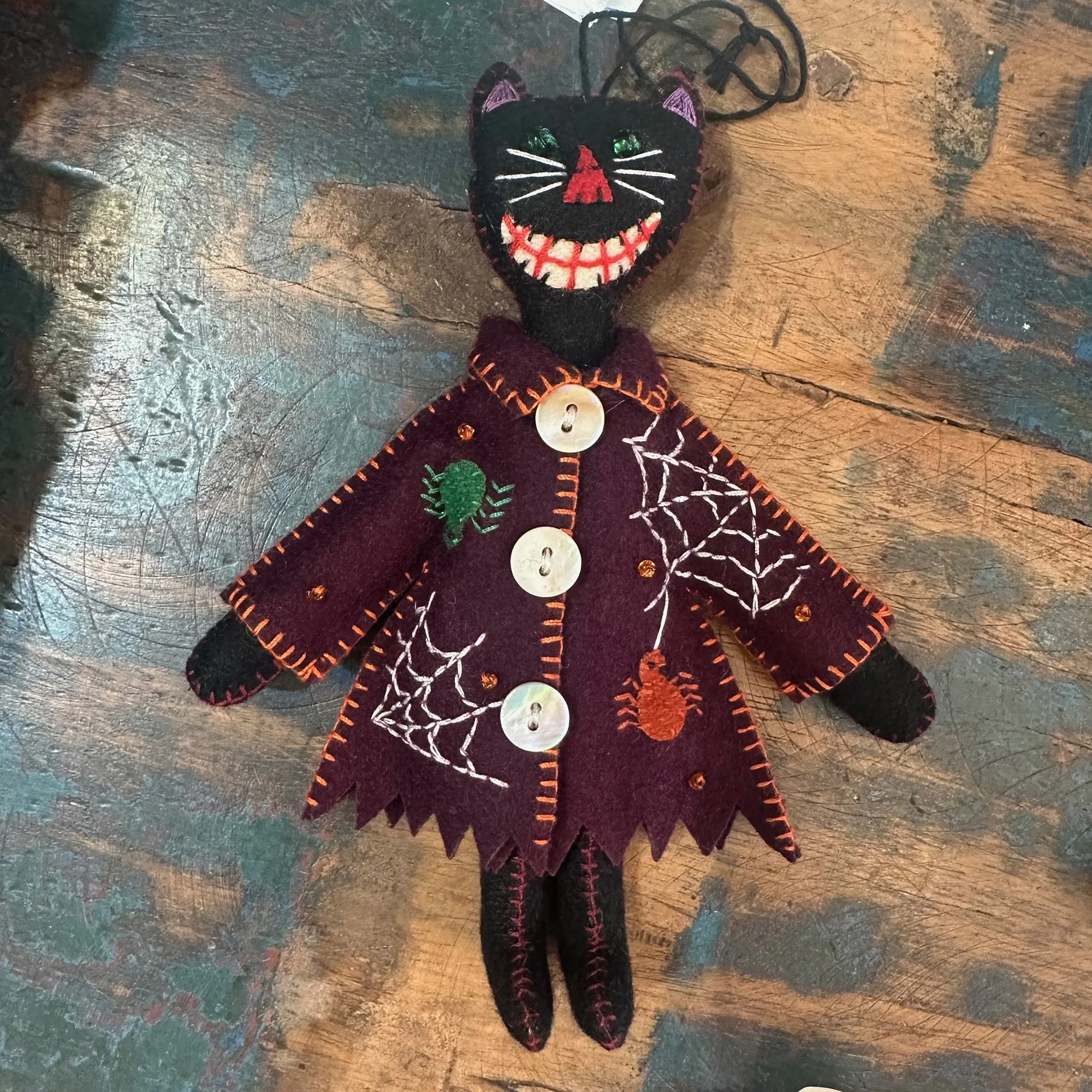 Cat with Spider Jacket Felt Ornament