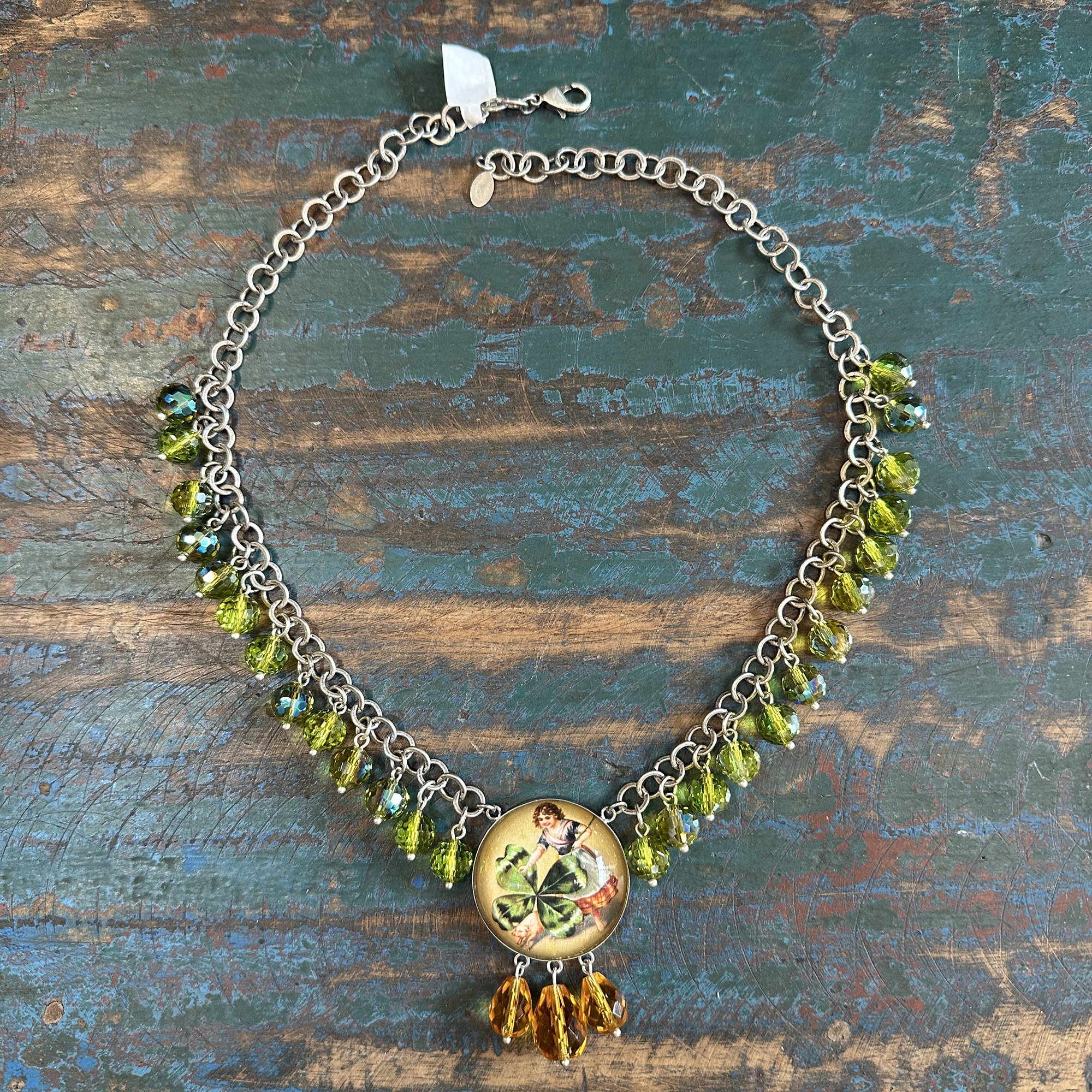 Girl and Four Leaf Clover Necklace