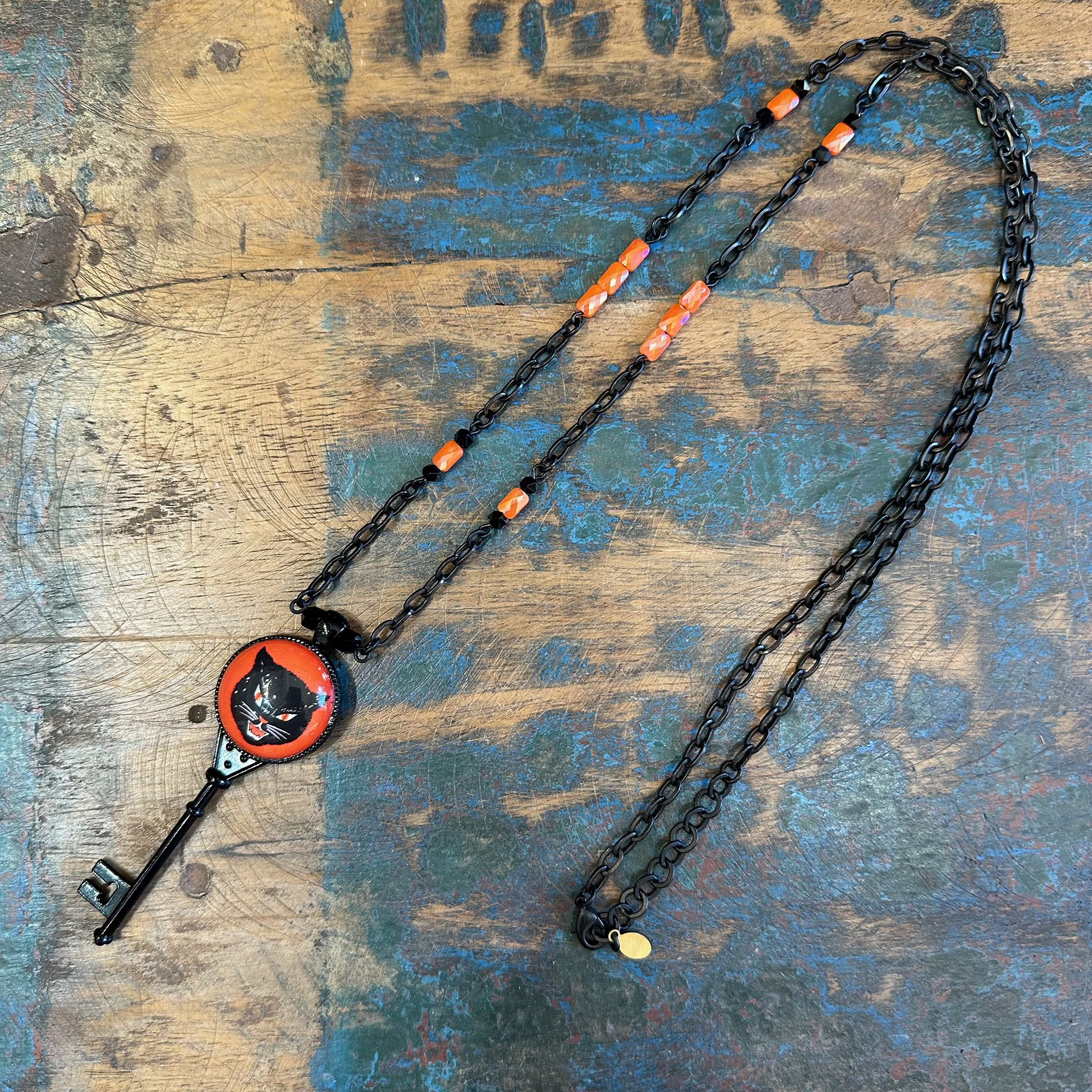 Cat on Orange Key Necklace