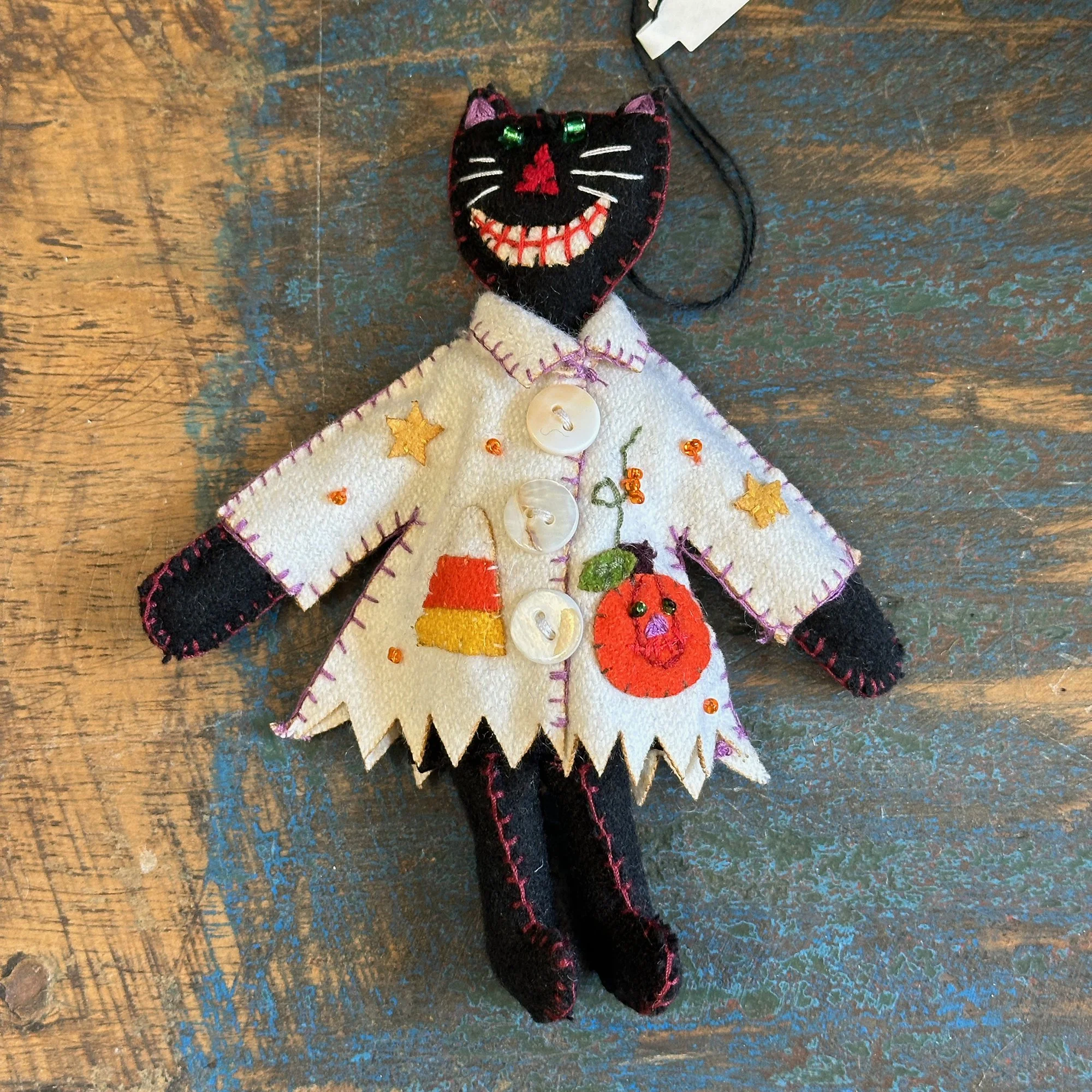 Cat in a White Halloween Coat Felt Ornament