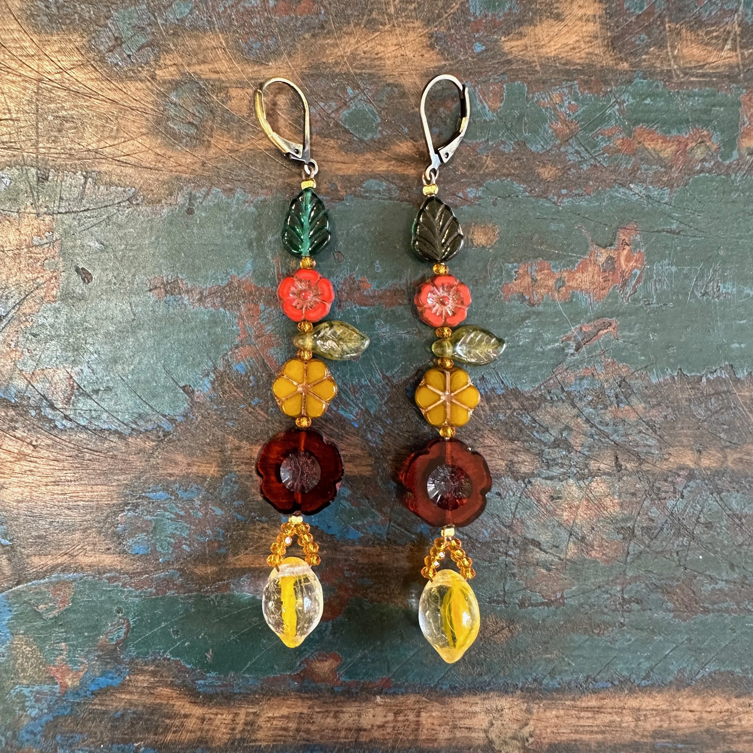 Czech Glass and Clear Lemon Earrings