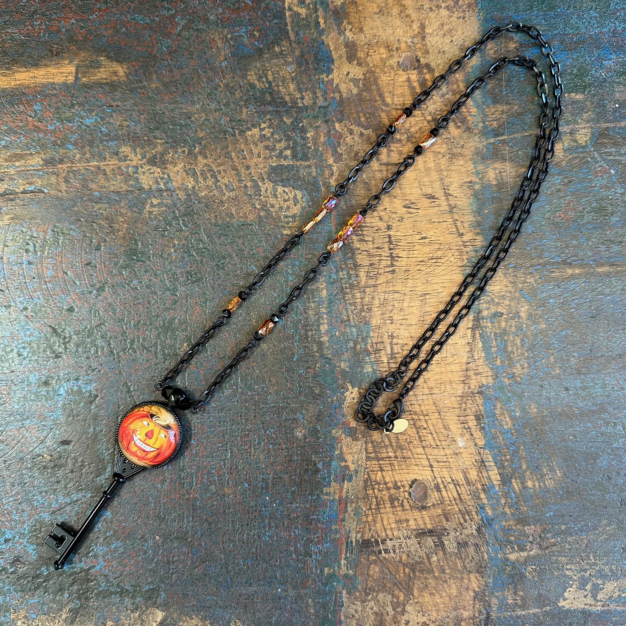 Smiling Jack-o-Lantern Key Necklace