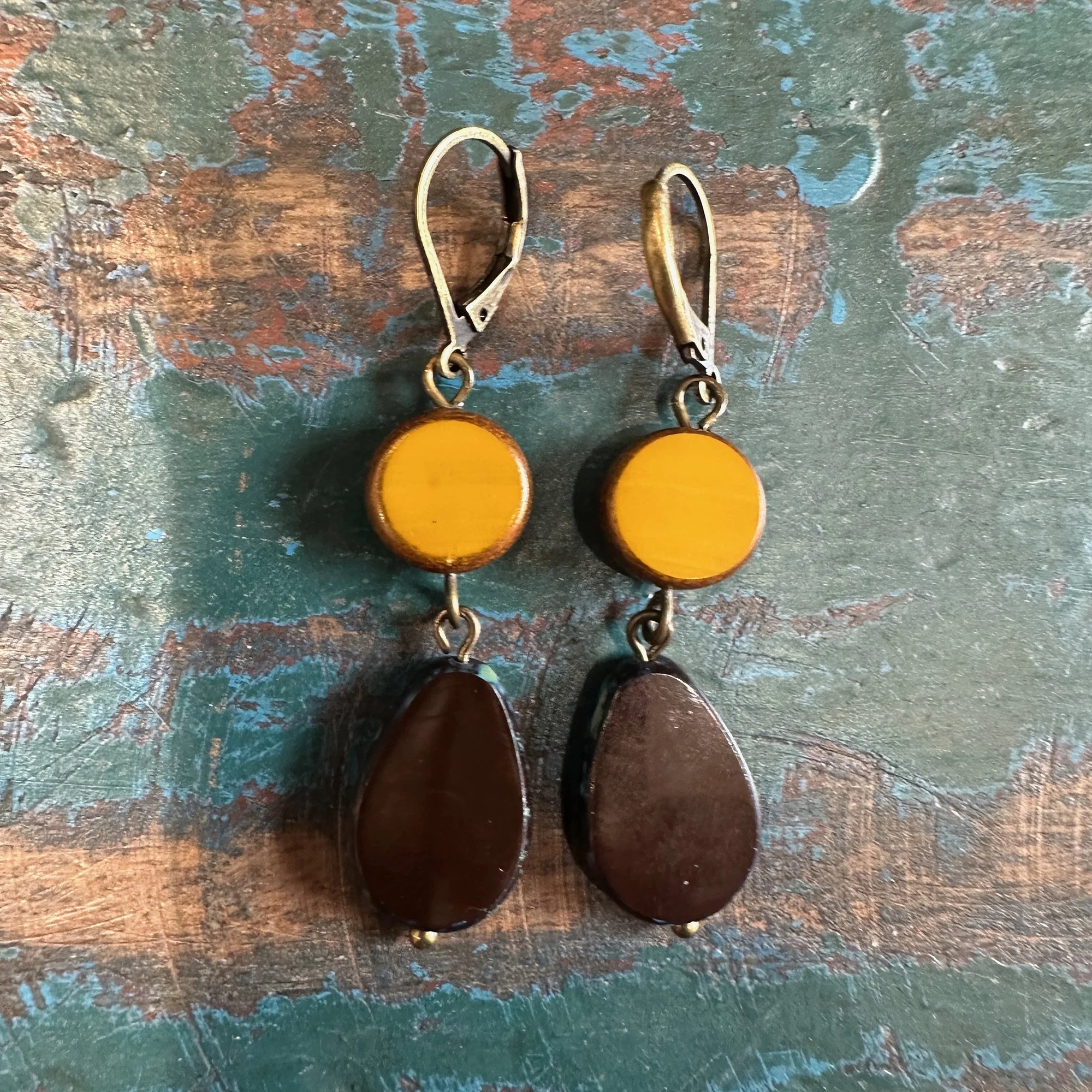 Butterscotch and Black Czech Glass Earrings