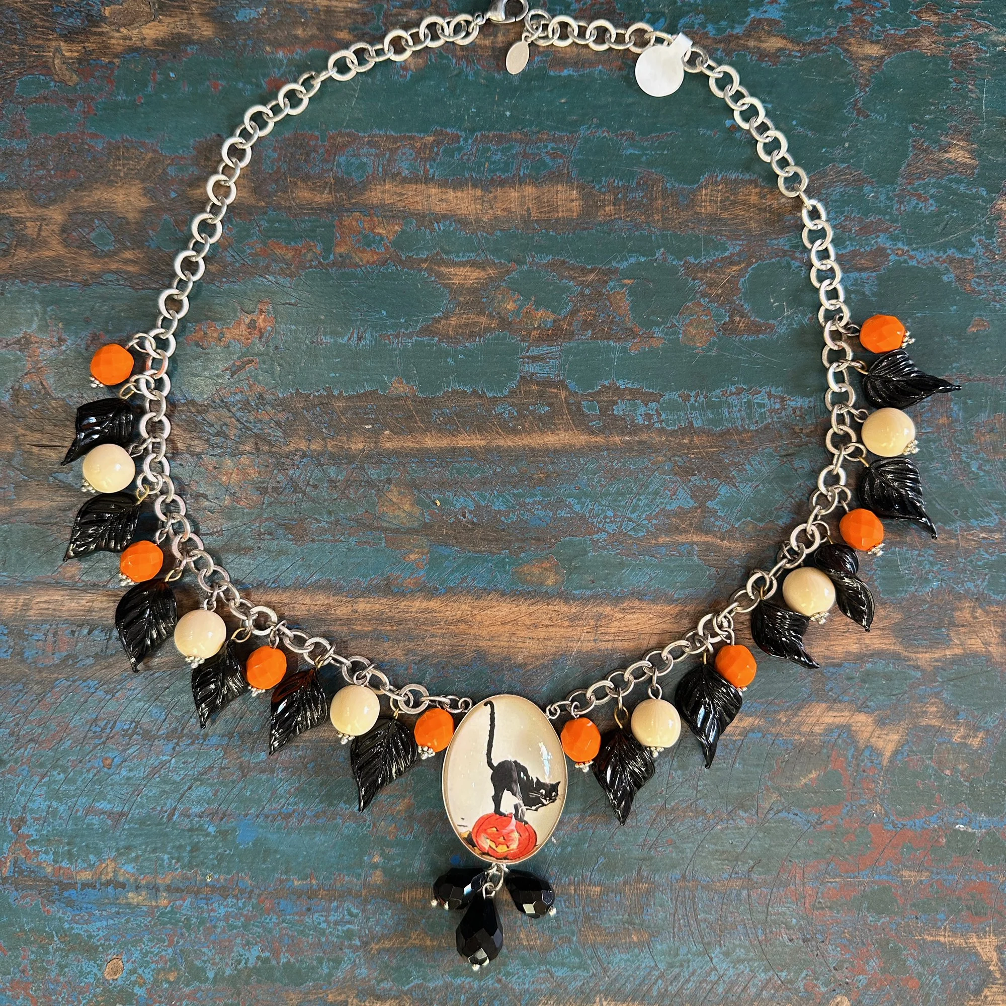 Black Cat and Pumpkin Necklace