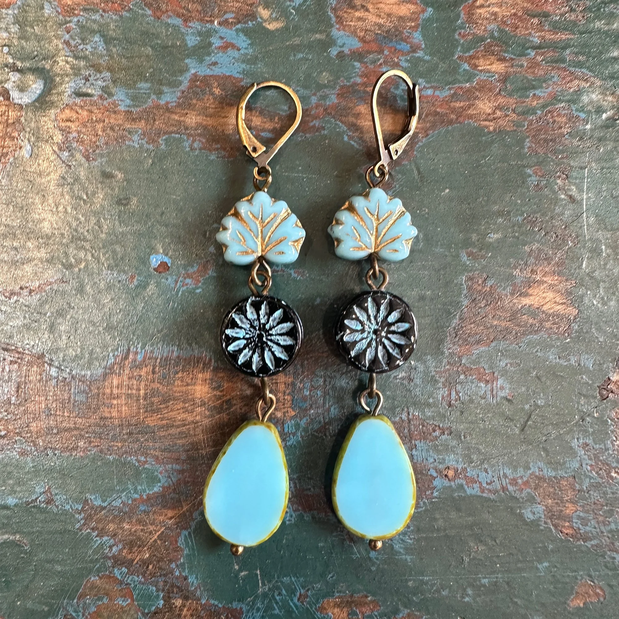 Blue Flower Czech Glass Earrings