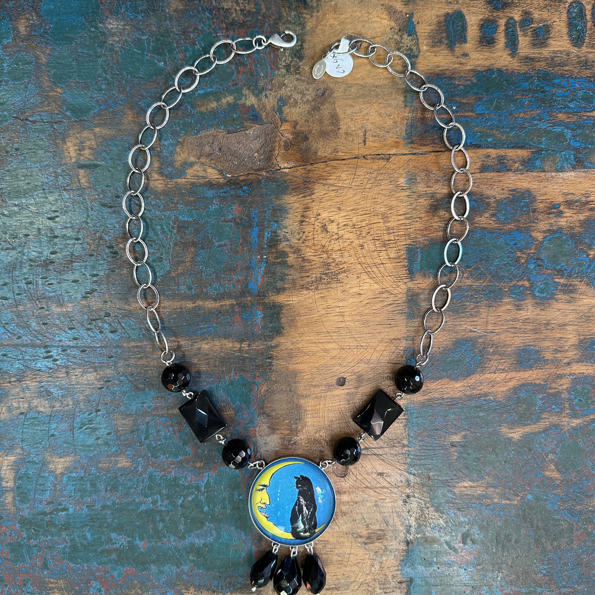 Cat and Crescent Moon Necklace
