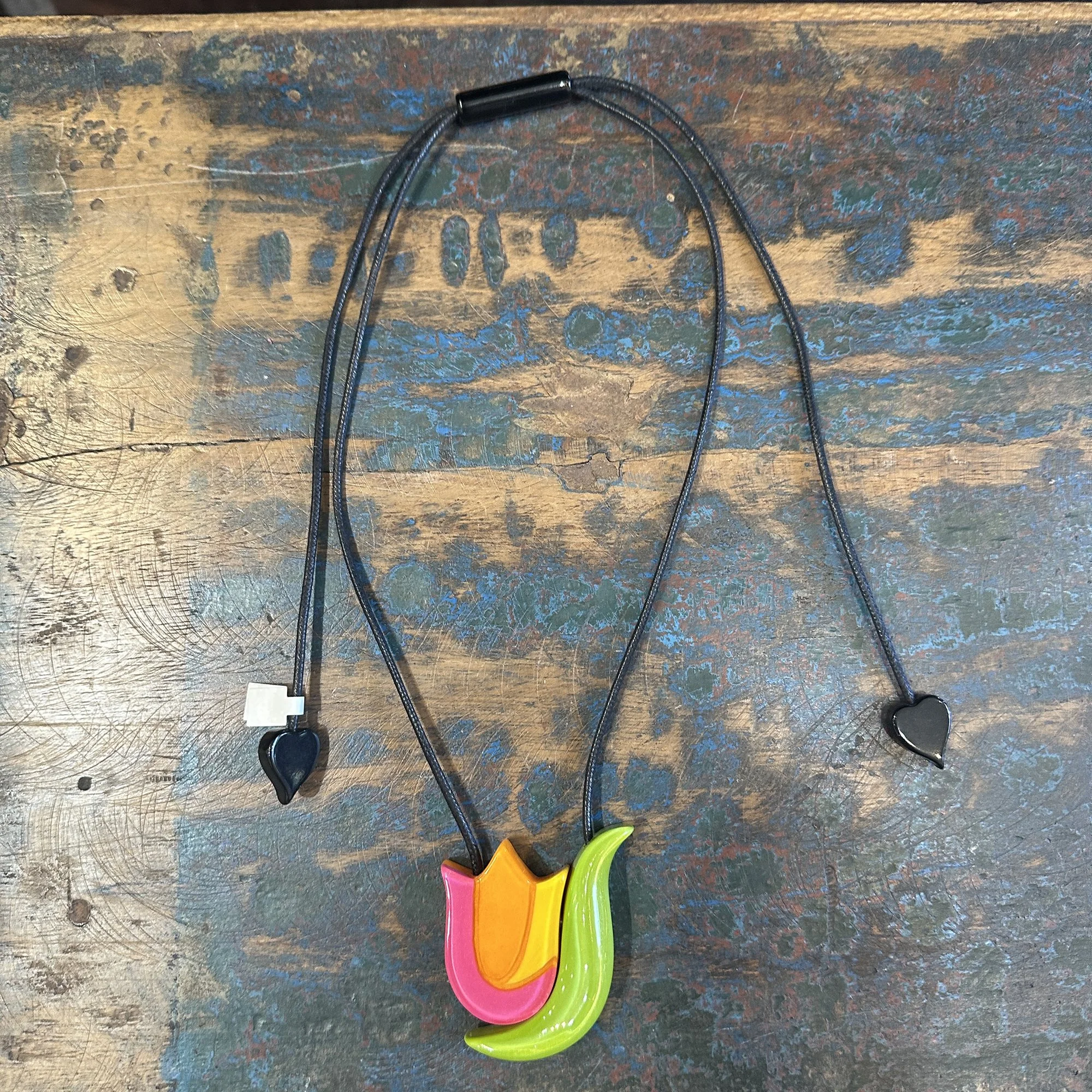 Pink Green and Yellow Tulip Necklace