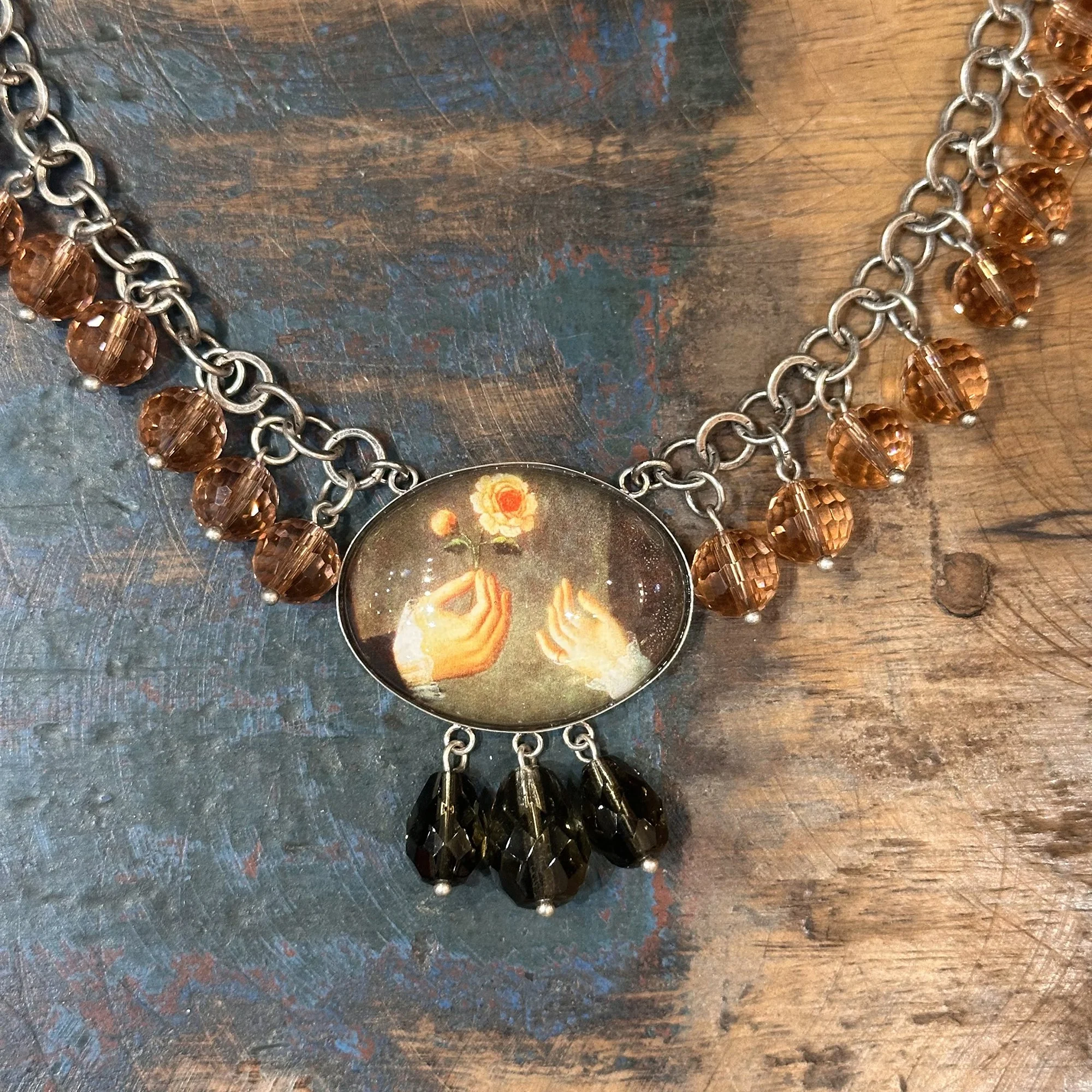 Lovers Hands and Flower Necklace