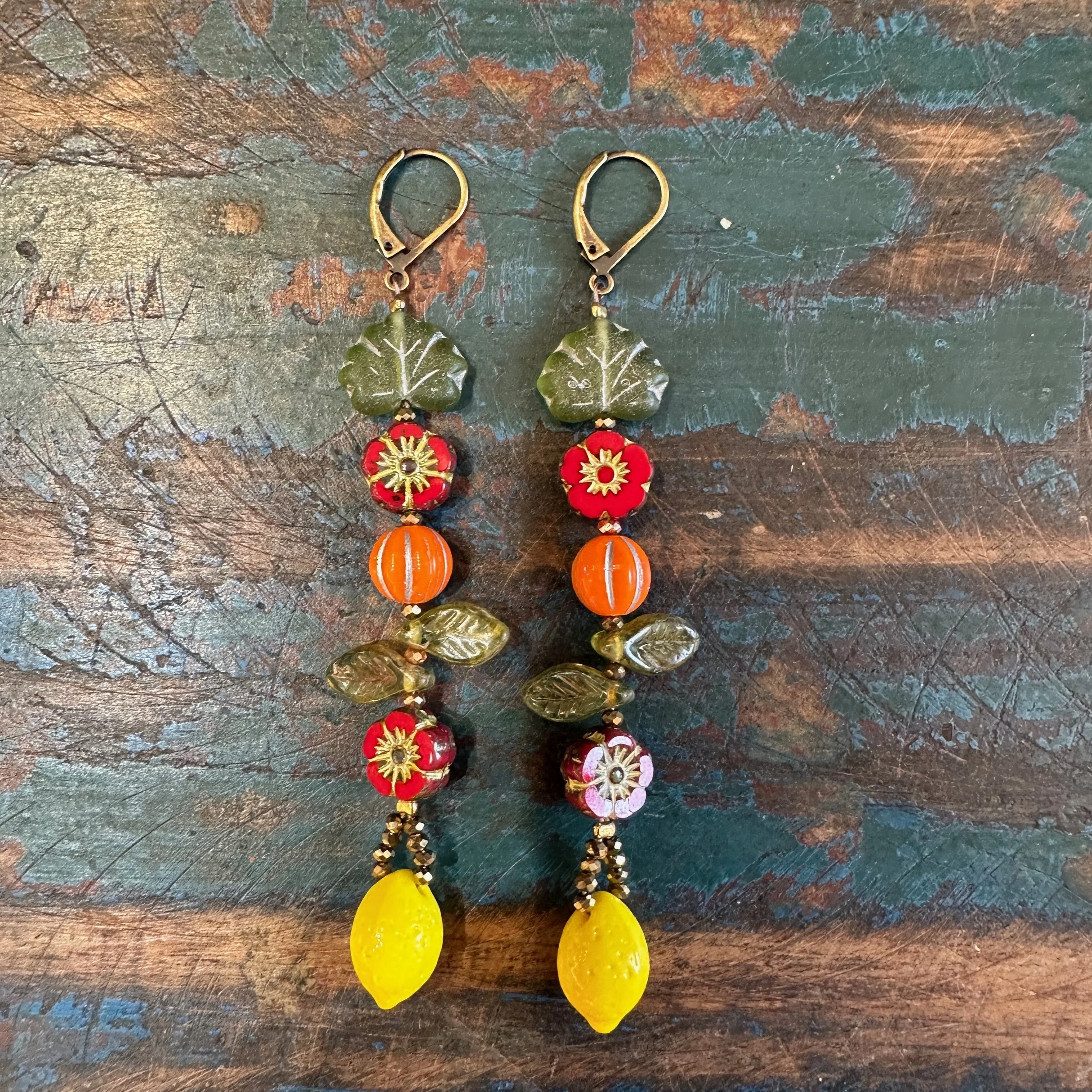 Czech Glass and Glass Lemon Earrings