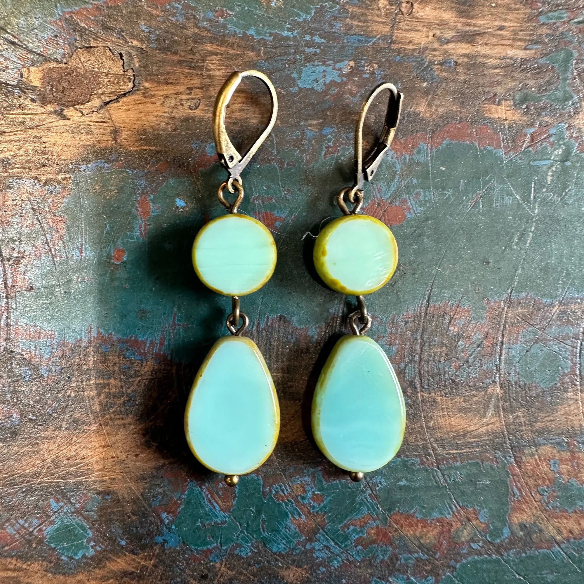 Light Turquoise Czech Glass Earrings