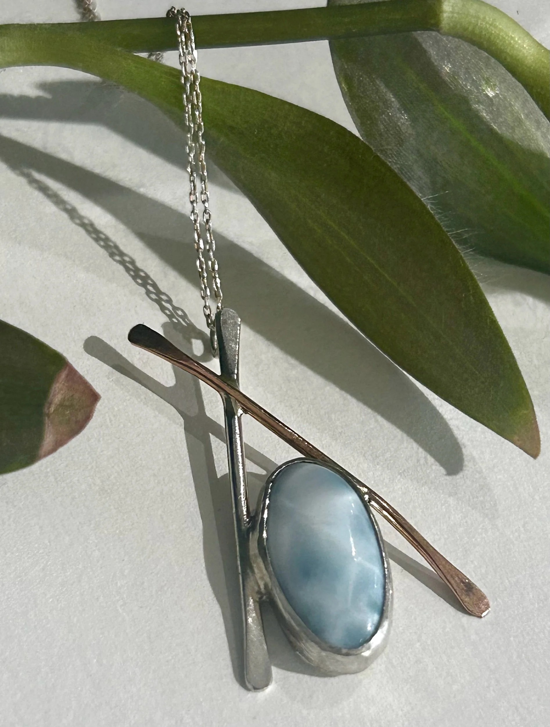 Kandinsky-inspired Larimar Sterling Pendant with Gold fill accents