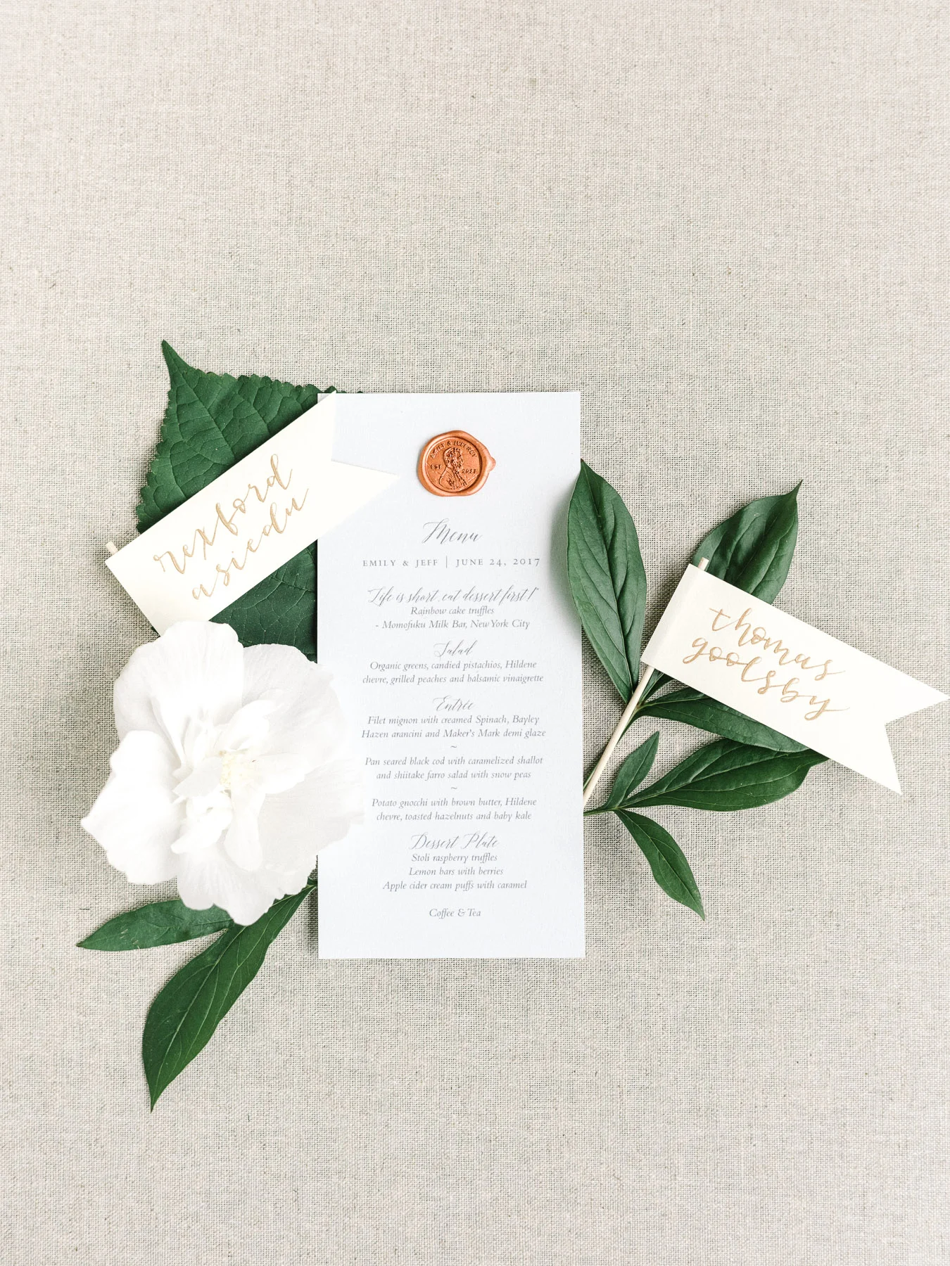 Manchester Vermont Wedding Tie That Binds Menu with Penny