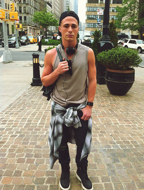 Candid of Colton on the set of a DKNY commercial.