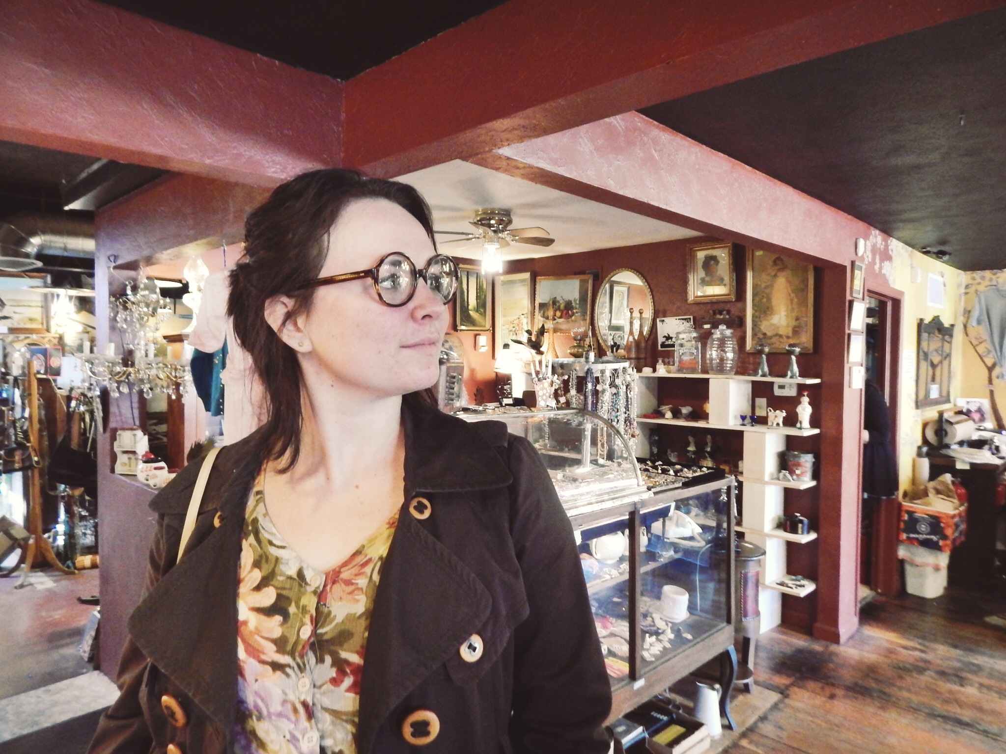 Amy rocked a pair of specs at Tossed & Found.