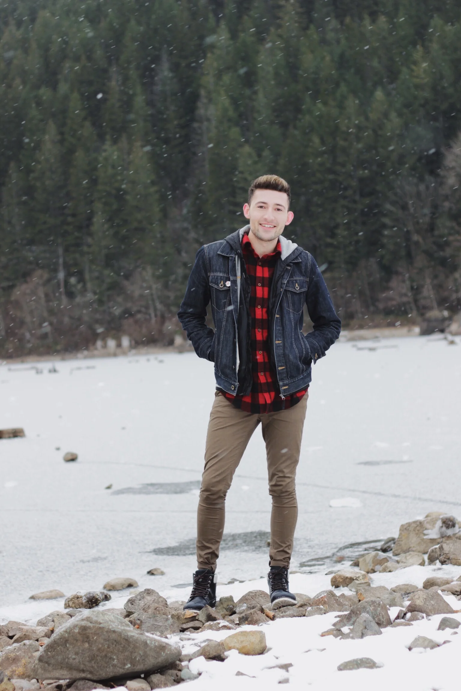 flannel shirt and denim jacket