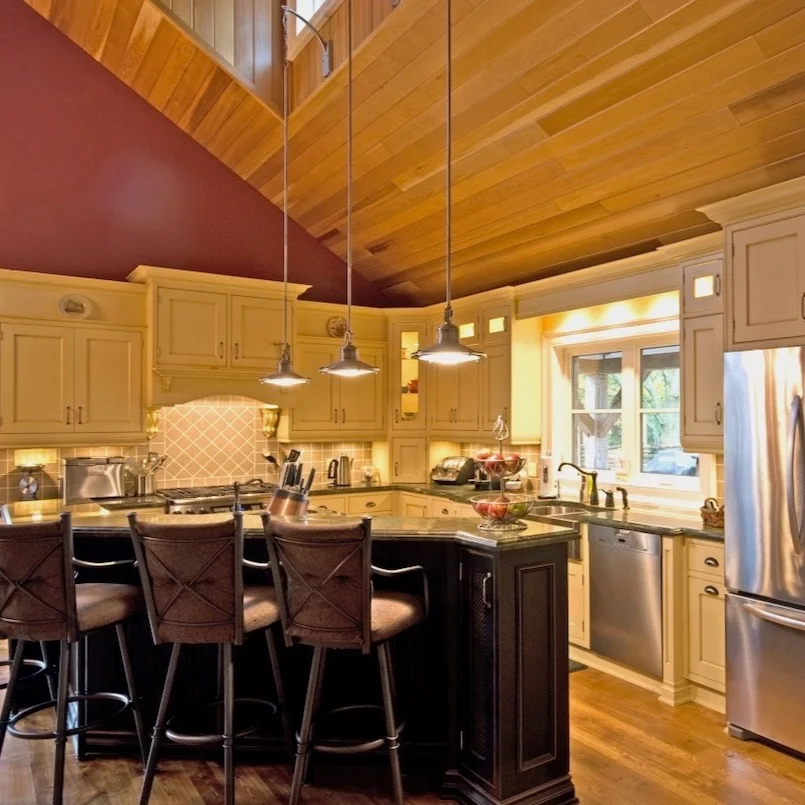 kitchen cathedral vaulted ceiling black island tongue and groove.jpeg