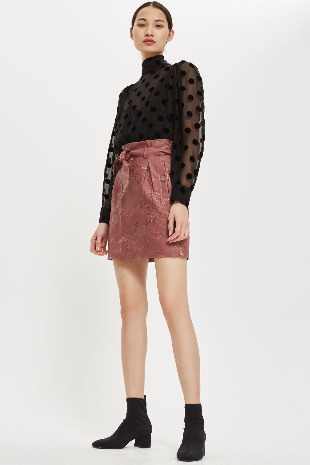 Topshop Embroidered Paperbag Mini Skirt