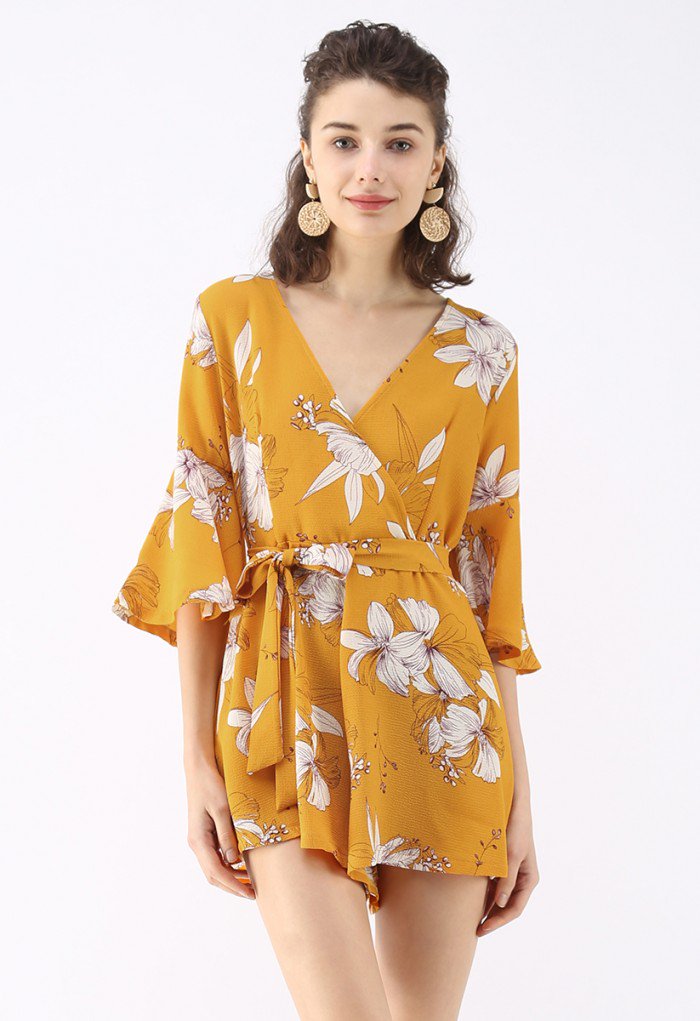 CHIC WISH - 'Bold Blooms Floral Wrapped Playsuit'