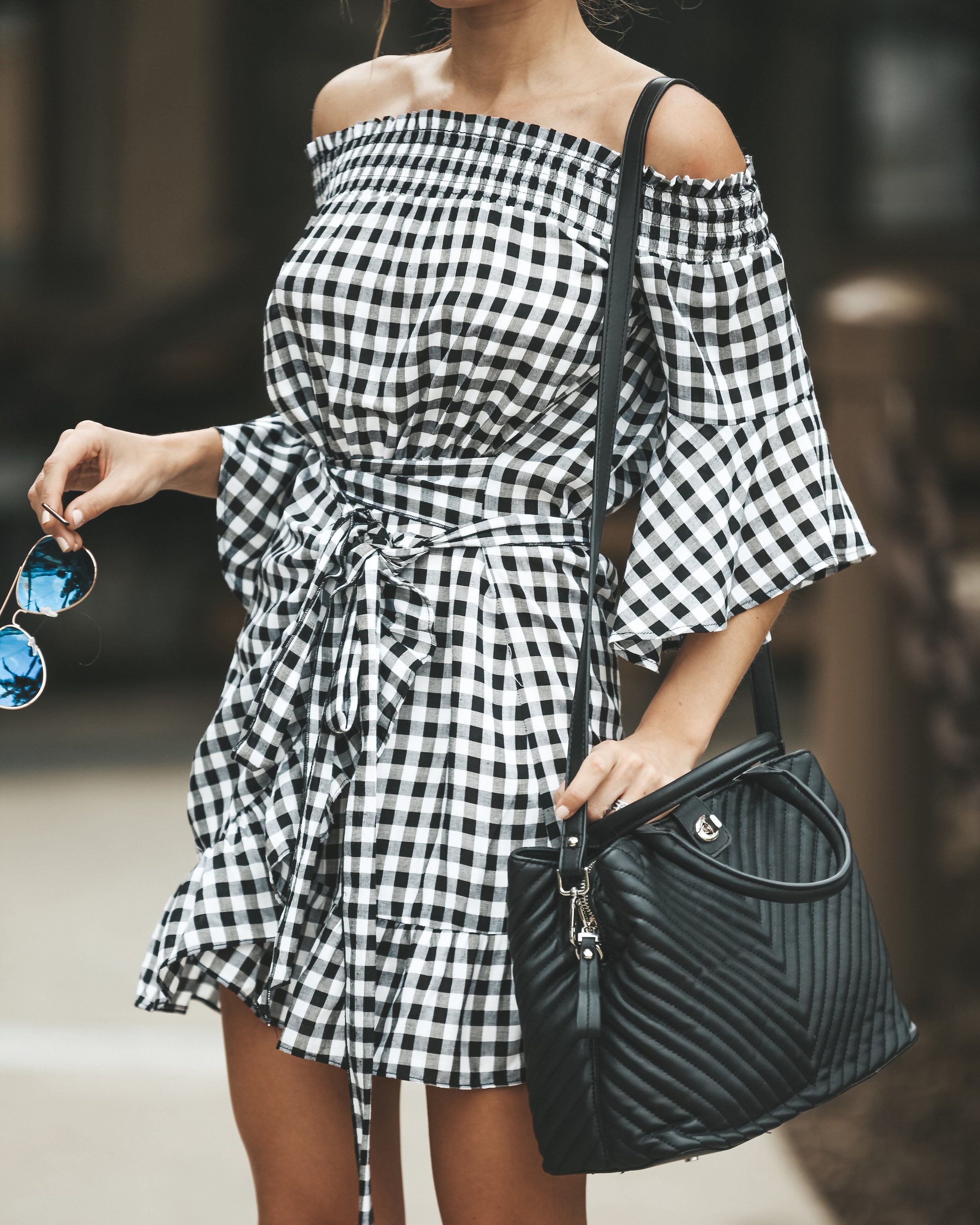 VICI COLLECTION - 'Lauren Gingham Off The Shoulder Wrap' Dress