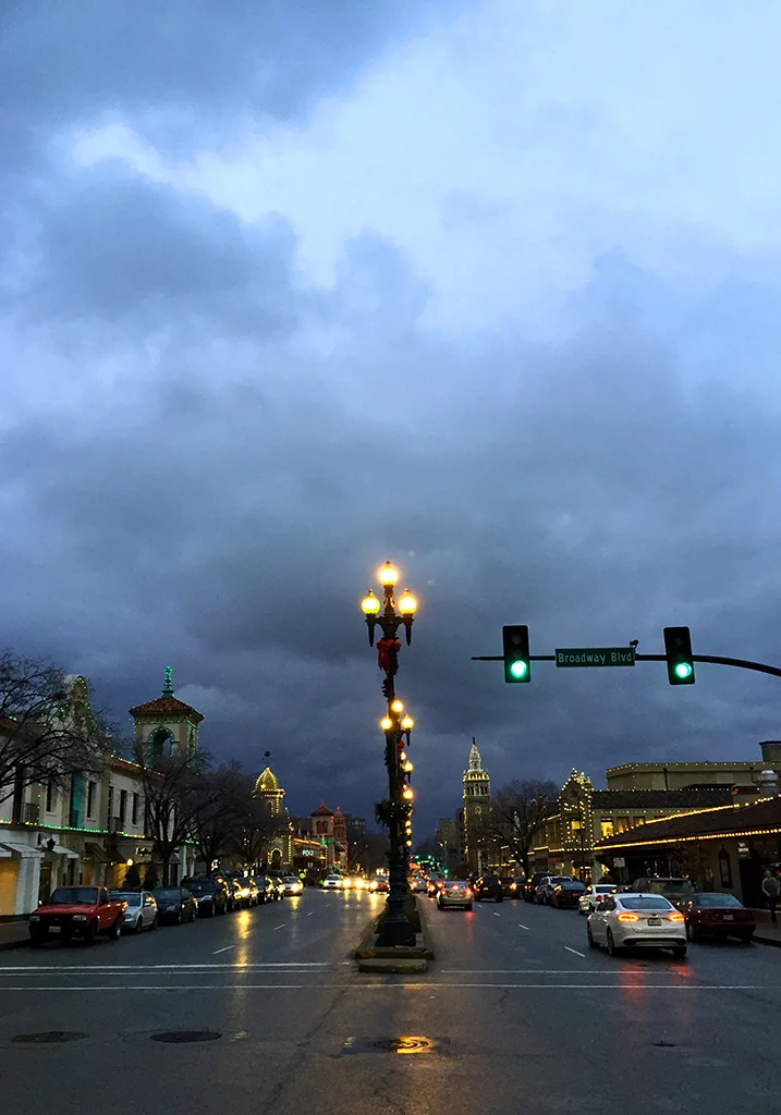 Holiday Plaza Lights Before Storm