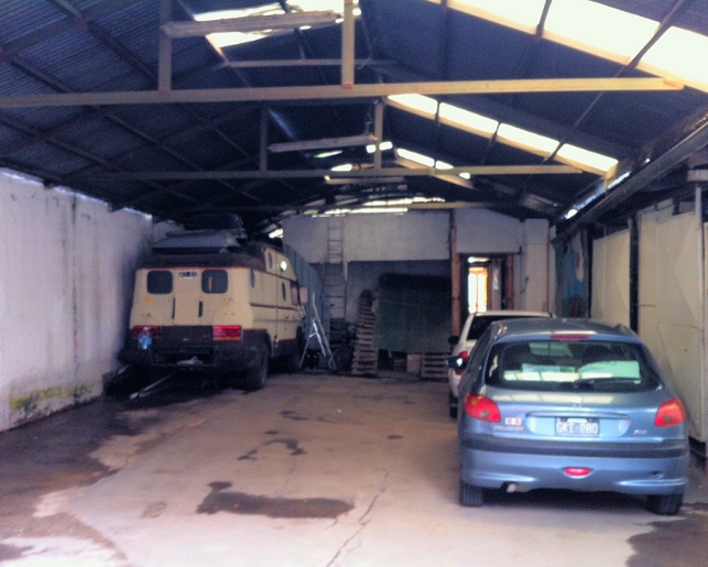 The 1970s motorhome in Mario's garage. In the cold, windy, stormy night it might as well have been the Ritz