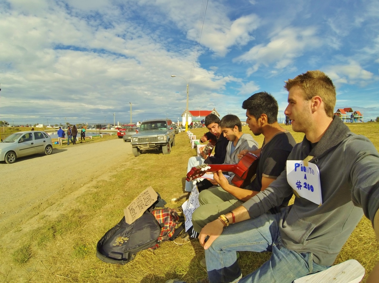 Wowing the people outside the gates of the annual Punta Arenas Beer Festival. Though cash was preferred, a couple of folks brought us drinkable tips, too