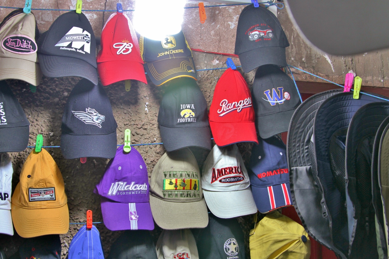 We came across one booth selling hats
