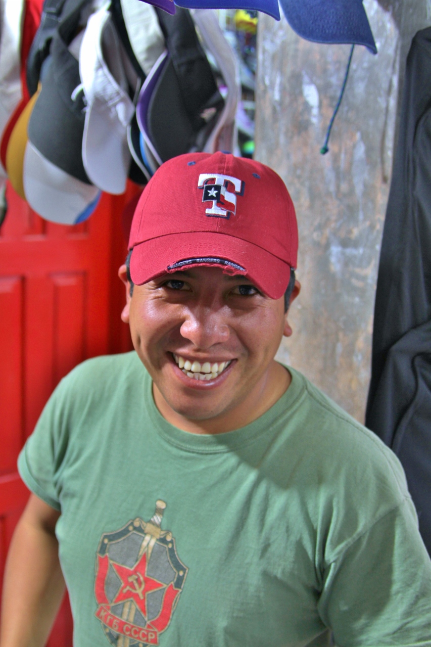Miguel was in the market for a new ball cap, so I helped him pick out the coolest one (go Rangers!)