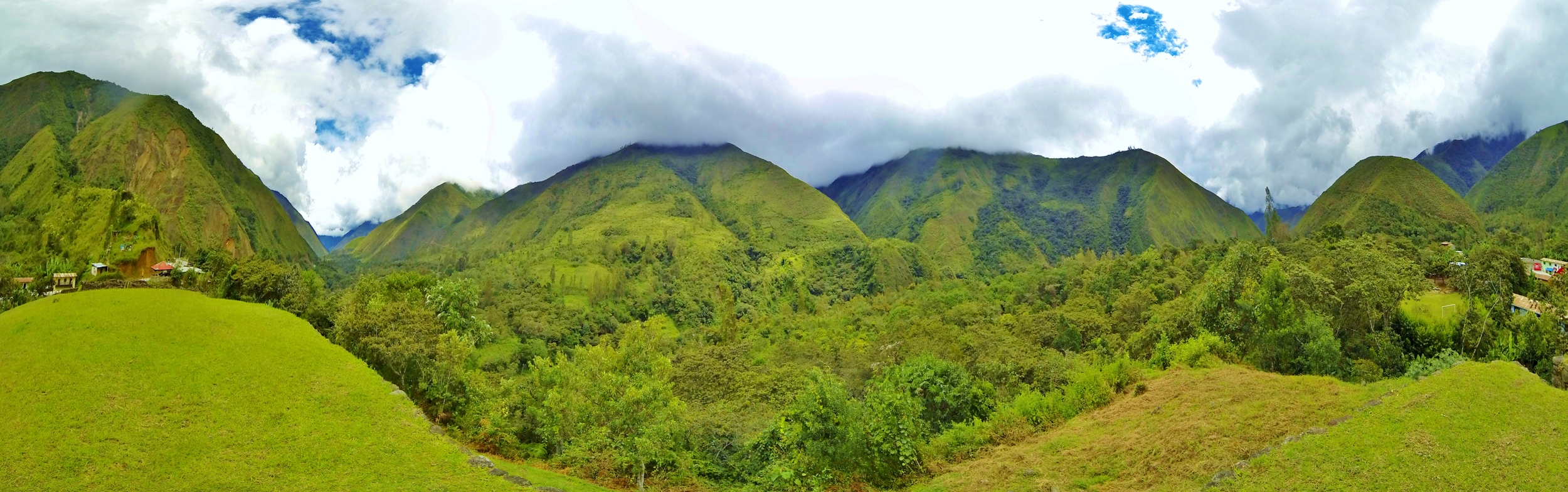 Panorama view from the top of Wamanmarka ruins of the Luq'umayu river valley