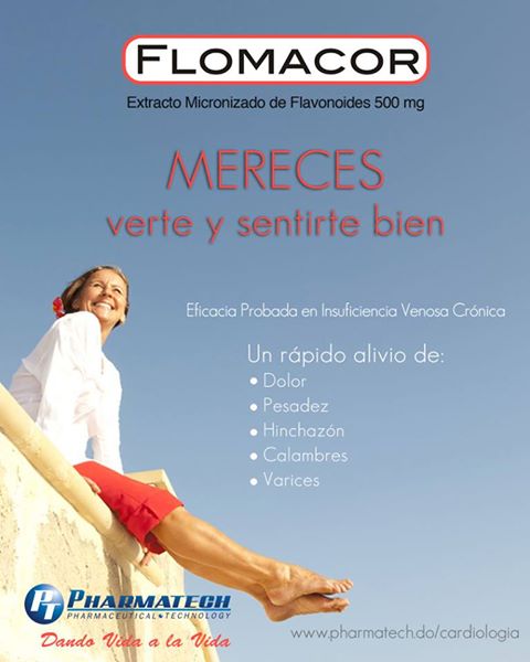 Flomacor se usa en el tratamiento de la enfermedad venosa crónica orgánica e idiopática de las extremidades inferiores con los siguientes síntomas: piernas pesadas, dolor, calambres nocturnos, y edema; y en el tratamiento de las hemorroides y de los ataques hemorroidales agudos. Este producto es distribuido por Pharmatech en la República Dominicana.