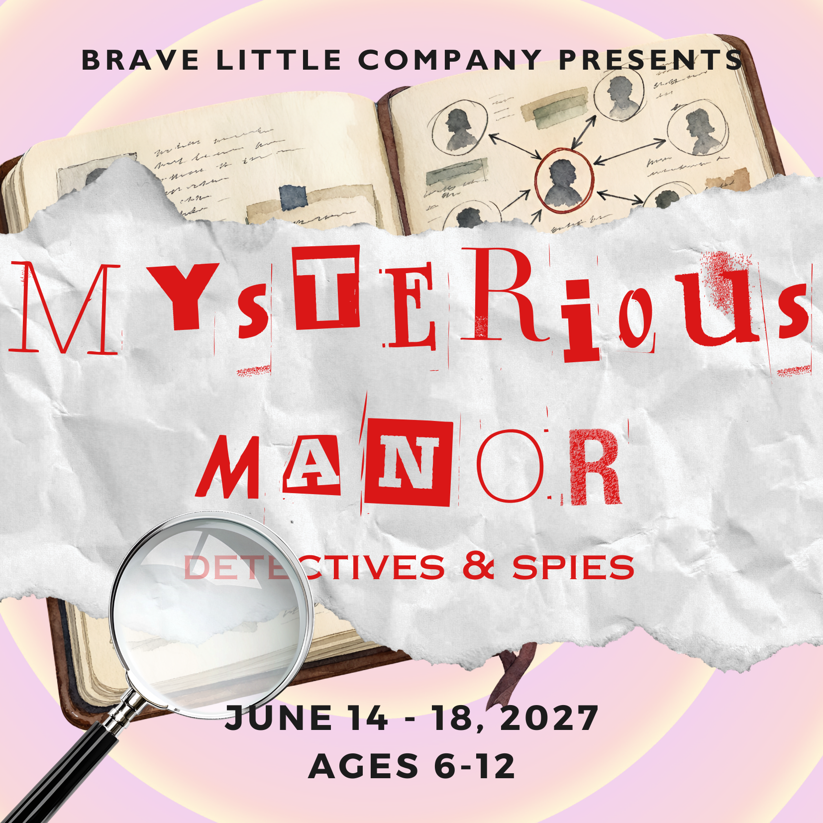 Mysterious Manor ransom note font with notebook full of evidence