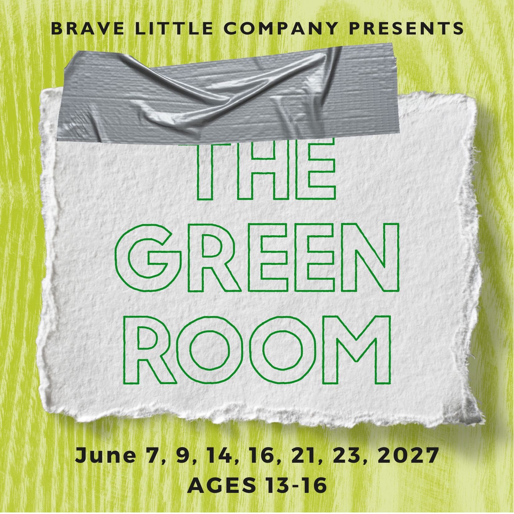 Green room graphic showing logo taped to a green door