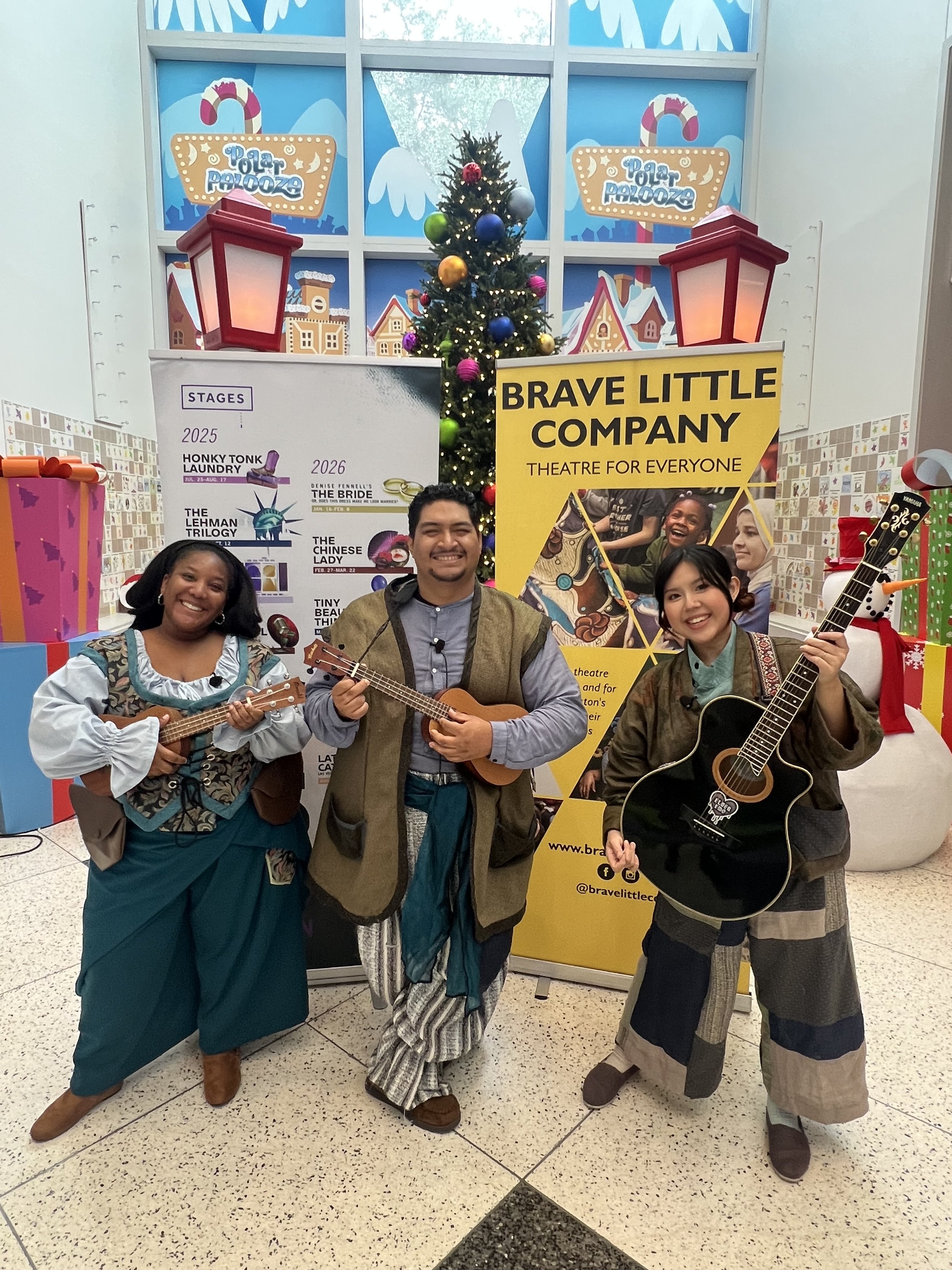 Performers Johanna Grace Wylie, Michael Leonel Sifuentes, and Sethe Nguyen at the Children's Museum of Houston