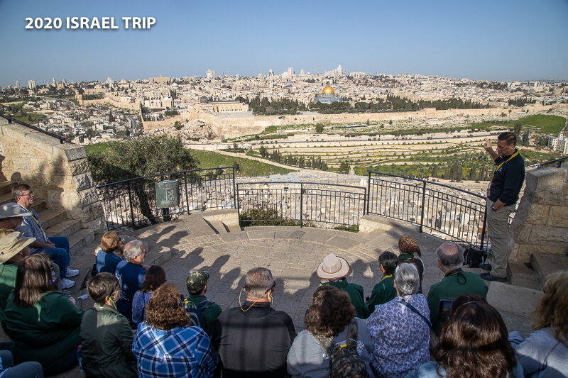 John Moore teaching the group on Mount of Olives