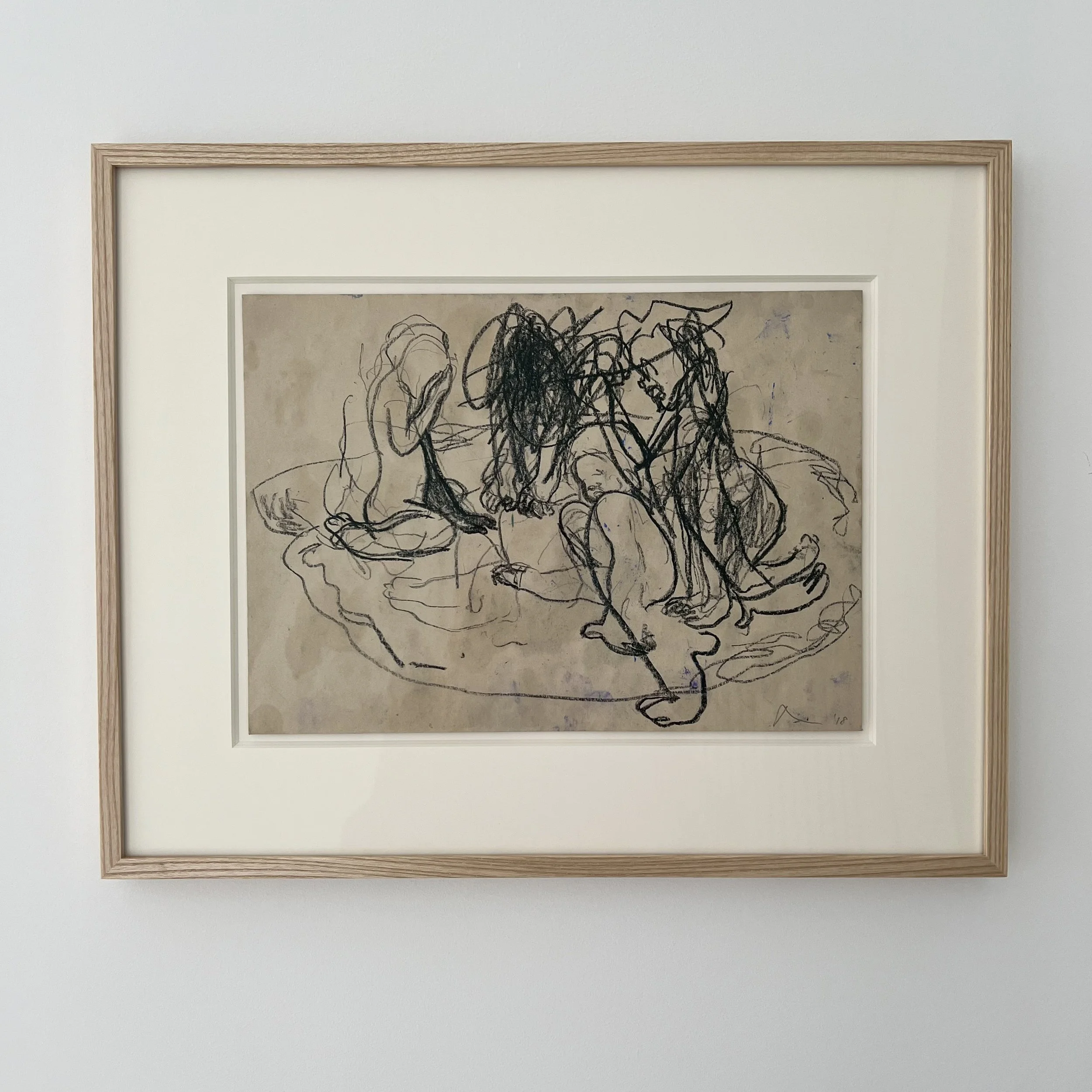 Rita Ackermann, No Title, 2018; Oil and grease pencil on aged paper 8 1/4 x 11 3/4 