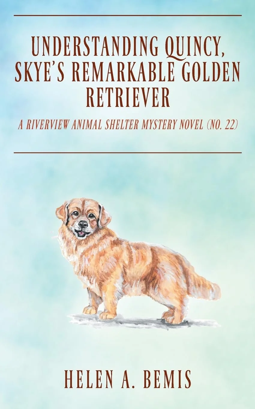  "Skye waited in the airport lobby for her husband, Gary. She'd hidden a surprise under her oversized coat. This bulge will make a happy surprise for Gary."  That surprise puppy eventually grew to be a full-size Golden Retriever, Quincy. The town of 