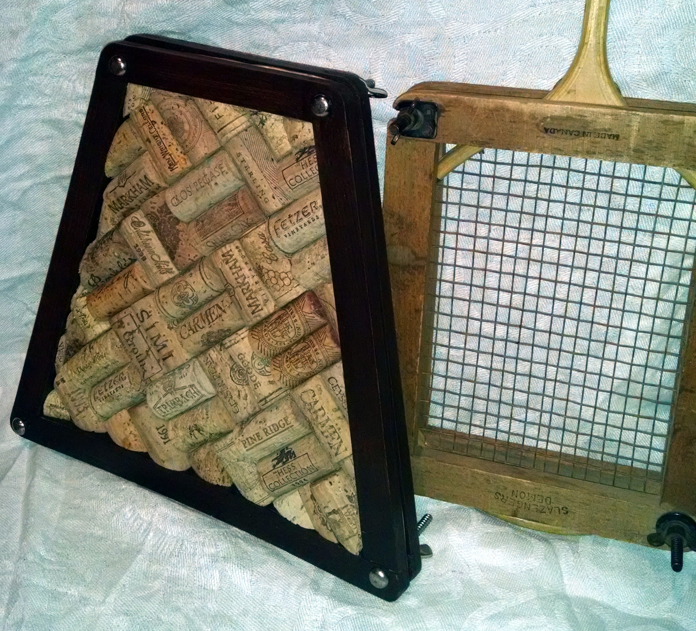 Vintage tennis racquet guard memo board