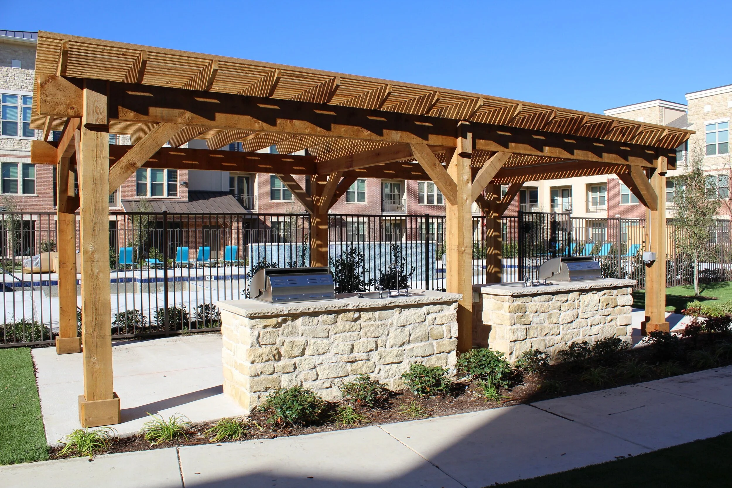 Commercial Arbor and Outdoor Kitchen project in Dallas TX