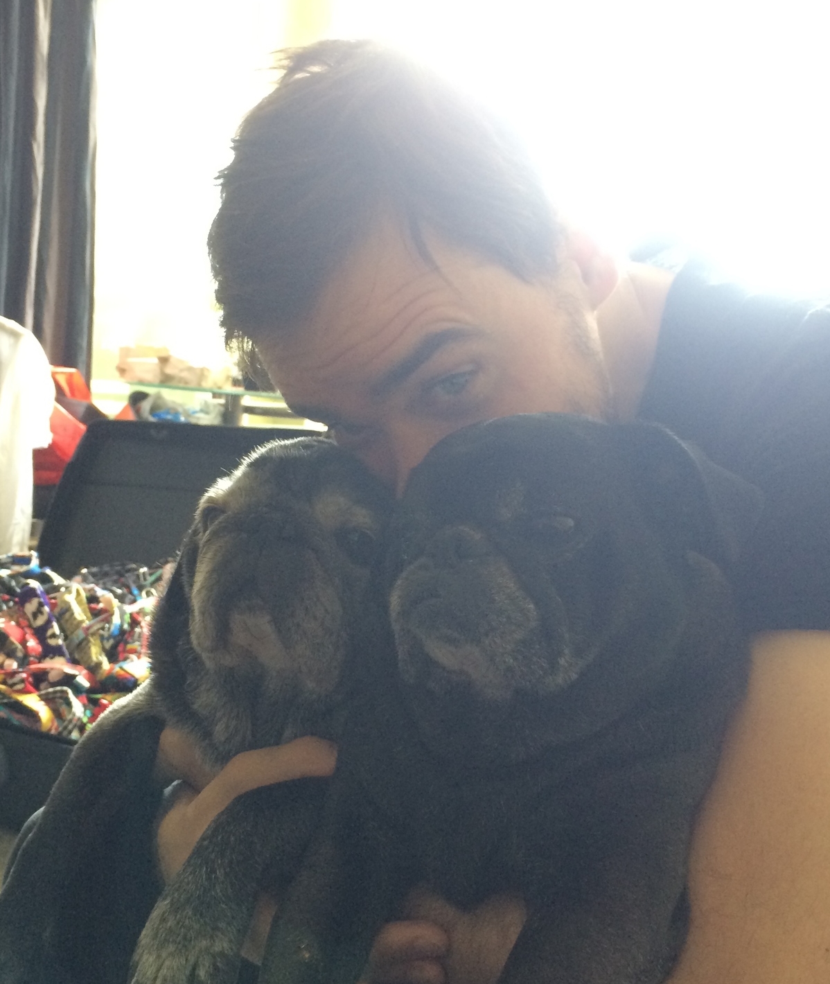 I would nominate my husband, Matt, who is amazing pug dad! He has such a big heart and always wants to snuggle our puglets, even when they are too tired to reciprocate the love (see above!). He is a big supporter of rescue pets, and If he had his way I think we'd have a small farm of rescued creatures!! I love when when the dogs do something he thinks is cute and he has to grit his teeth to bare the cuteness!!!! 