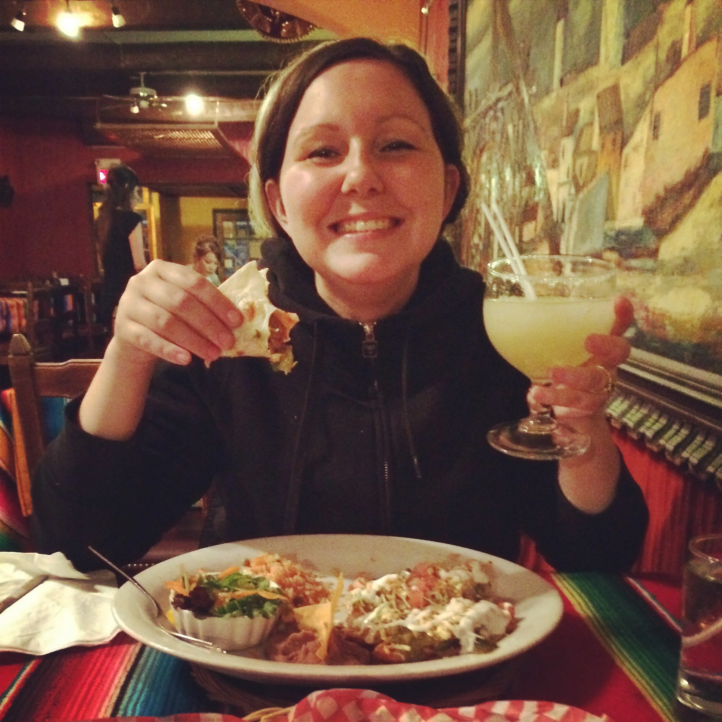 The vegan Three Amigos dish, plus the best margaritas in town!