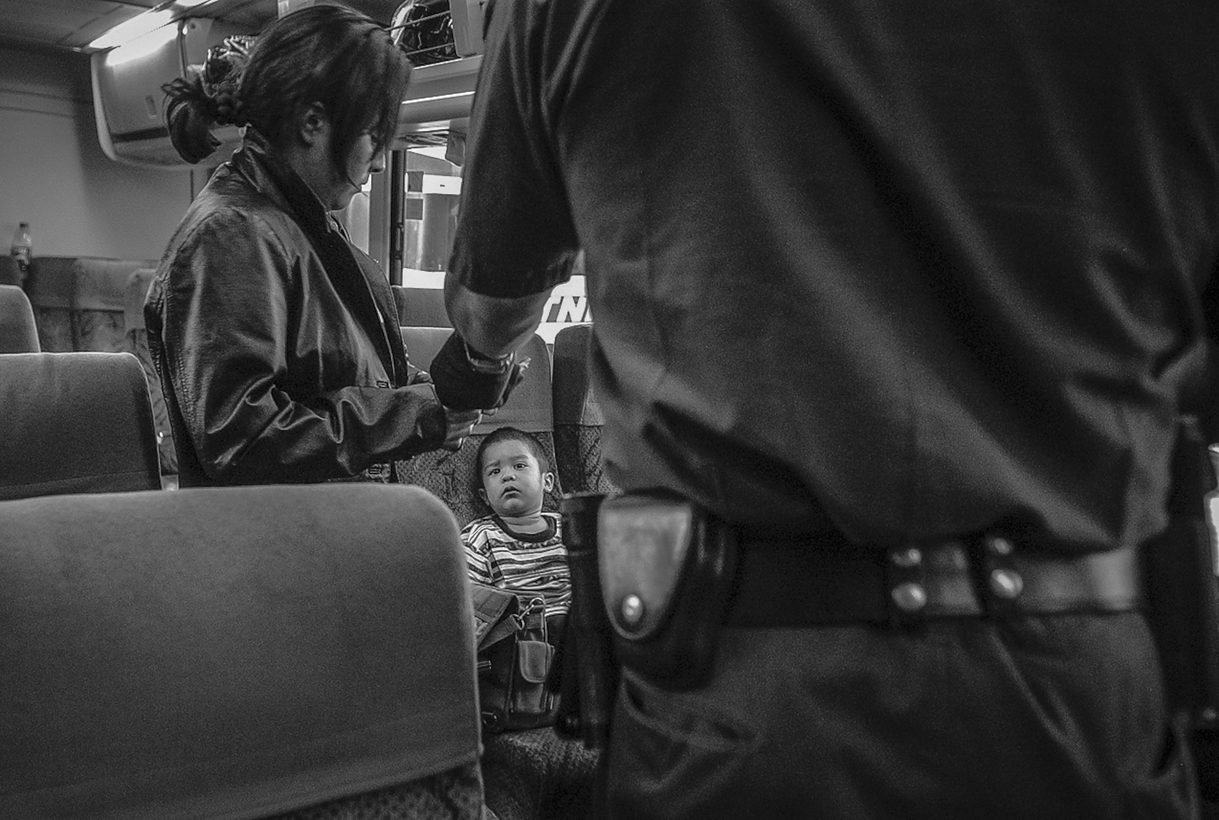 Greyhound bus stop checkpoint.